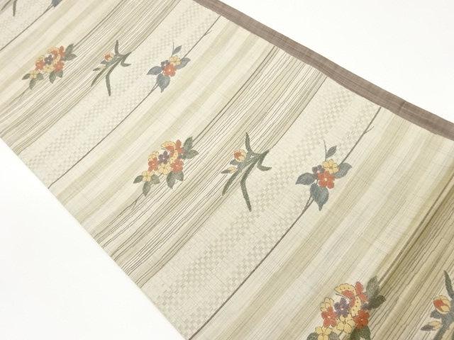 JAPANESE FUKURO OBI / WOVEN BUTTERFLY & FLORAL PLANTS